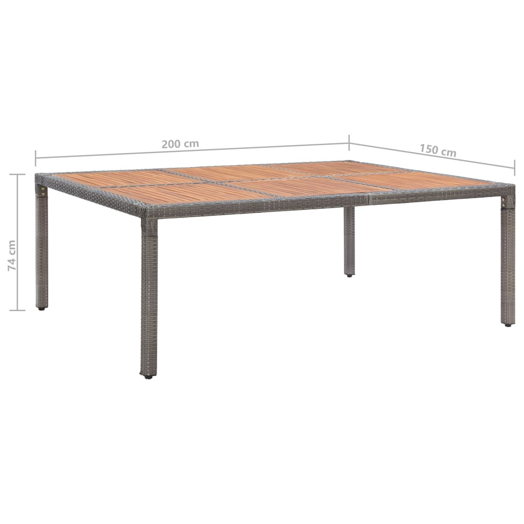Gartentisch Grau 200x150x74cm Poly Rattan und Akazie Massivholz